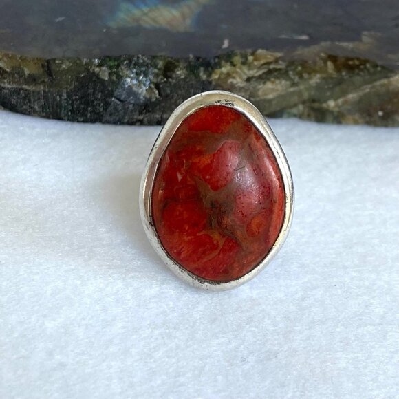 BARSE Sterling Silver 925 Thai Large 1.22" Oval Red Sponge Coral Ring Sz 6.75 - Picture 5 of 16